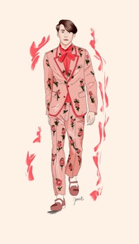 an illustration of a man in a pink suit