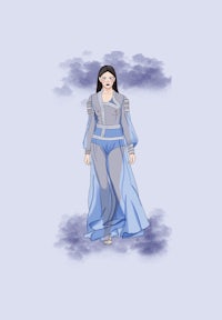 an illustration of a woman in a blue dress